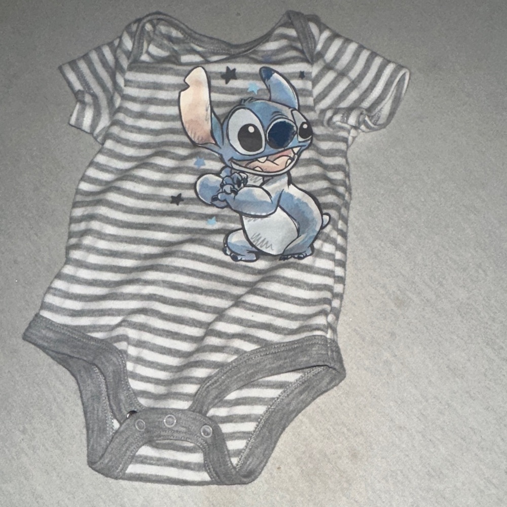 Kids 0-3M Disney Gray and Blue Striped Bodysuit with Character.
